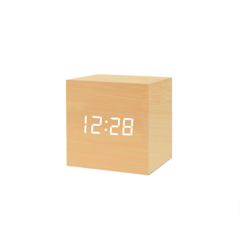 Деревянный цифровой светодиодный Будильник с датой и временем