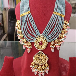 Designer <b>Long</b> Necklace Set <b>Earrings</b> Handcrafted Polish Brass Bridal Jewelry for Wedding Engagement Party Celebration - Product Image 1