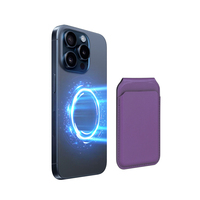 Portefeuille porte-cartes en cuir violet compatible MagSafe, avec support et blocage RFID magnétique pour accessoires iPhone