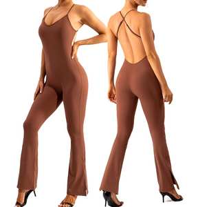 Custom Plus Size donna Yoga tuta Backless bianco marrone Yoga Leggings senza cuciture <span class=keywords><strong>pantaloni</strong></span> lunghi da Yoga <span class=keywords><strong>Flare</strong></span> - Product Image 3