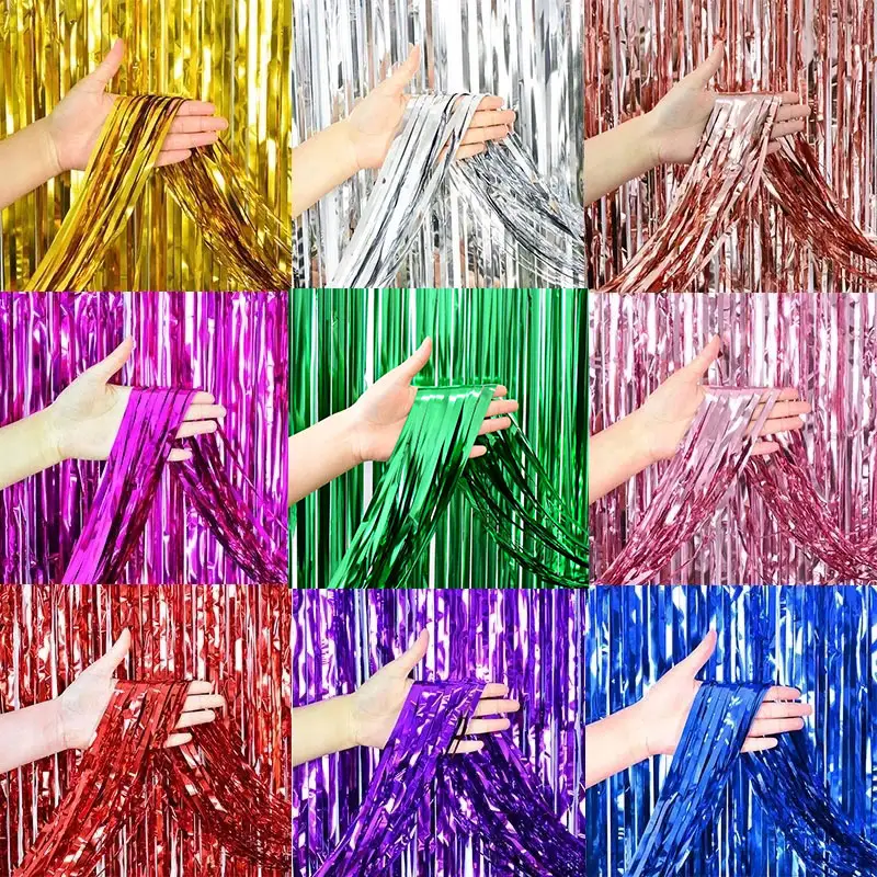 2M sfondo festa Tinsel frangia lamina tenda per bambini adulti festa di compleanno decorazioni per matrimonio forniture oro rosa Baby Shower 1 colore