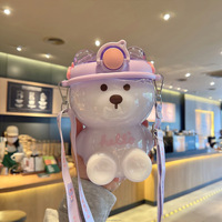 Bouteille d'eau portable en plastique de grande capacité 1000 ml, motif animal mignon et kawaii, forme d'ours transparente, pour enfants