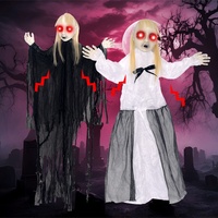Décoration d'Halloween Horreur Fantôme Féminin en Coton et Plastique, Lumineuse et Sonore, à Capteur LED Électrique, à Suspendre, pour l'Intérieur, Effet Effrayant et Effet de Salle de Prières