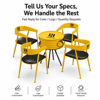 Ensemble de table à manger ronde avec chaises à structure en fer durable, mobilier de bistrot moderne jaune pour café, restaurant, centre commercial et hôtel