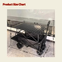 Chariot de camping pliable pour l'extérieur avec roues tout-terrain, construction métallique, table double usage et petite remorque
