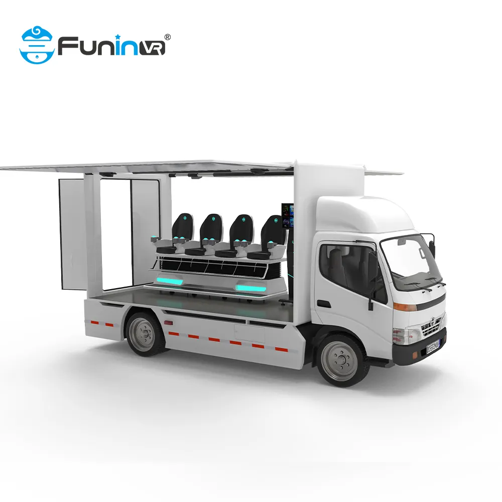 FuninVR Chair4 kursi bioskop truk seluler di mobil peralatan teater Vr taman tema 9d Vr mobil bioskop seluler 12d Simulator pemasok