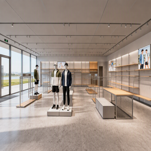 Système de présentoirs et de supports de vêtements sur mesure pour magasin de prêt-à-porter, en MDF et métal, pour vêtements masculins - Product Image 2