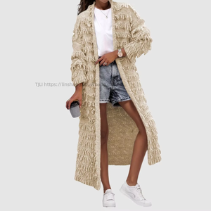 New Trendy Solid Color Long Sleeve Knitted Tassel Sweater Women <b>Cardigan</b> Casual Eco-Friendly Fashion - Product Image 5