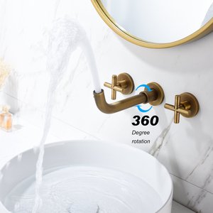 <span class=keywords><strong>Rubinetto</strong></span> <span class=keywords><strong>Miscelatore</strong></span> per Lavabo <span class=keywords><strong>a</strong></span> Doppia Maniglia Incrociata in Ottone Spazzolato Dorato, Montaggio <span class=keywords><strong>a</strong></span> Parete per Bagno - Product Image 4
