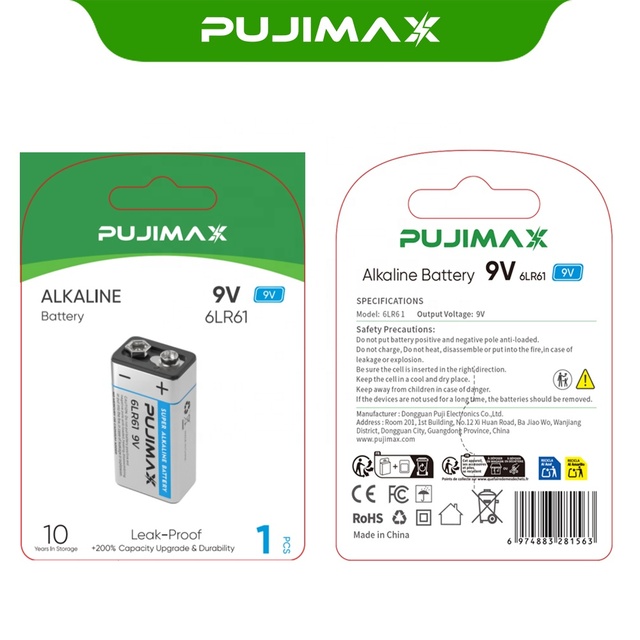 PUJIMAX 6LR61 9V Leak Proof Super Alkaline Battery High Capacity for Multimeter Interphone and Industrial Electronic Instruments