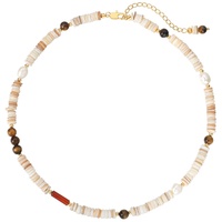 2024 nouveau naturel Beige coquille perlée ronde oeil de tigre pierre perle d'eau douce collier filles bijoux personnalisés