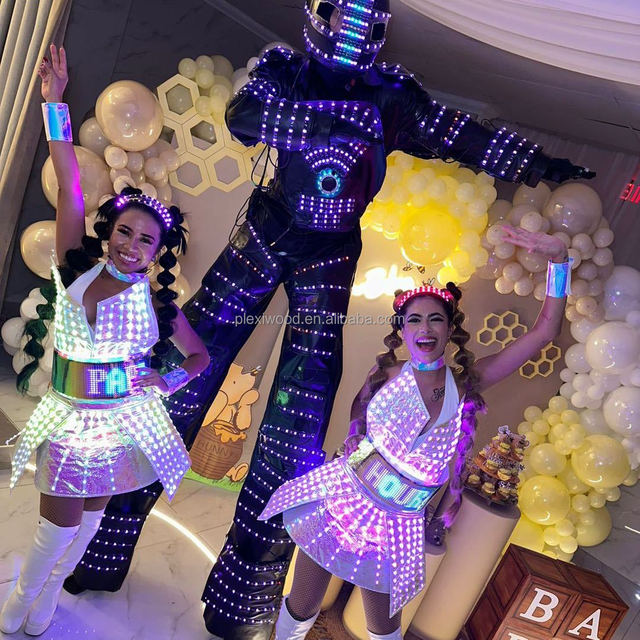 High Quality LED Luminous Cotton Robot Stilts Suit Halloween Performance LED Robot Cosplay Costume for Ballroom Shows