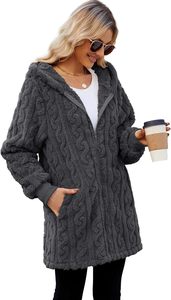 Veste à capuche zippée <span class=keywords><strong>en</strong></span> polaire unie pour <span class=keywords><strong>femme</strong></span> avec poches, <span class=keywords><strong>manteau</strong></span> long et chaud <span class=keywords><strong>en</strong></span> <span class=keywords><strong>sherpa</strong></span> duveteux style teddy, coupe oversize - Product Image 4