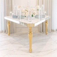 Table triangulaire moderne en acier inoxydable doré avec plateau en verre trempé pour mariages, événements en plein air, hôtels, fêtes - Durable et écologique