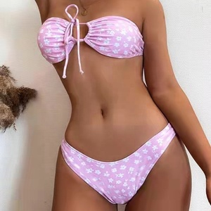 Stock pink <strong>Purple</strong> Black White Solid Color Knit Swimwear Textured High Let Brazilian Triangle <strong>Bikini</strong> <strong>Set</strong> - Product Image 5