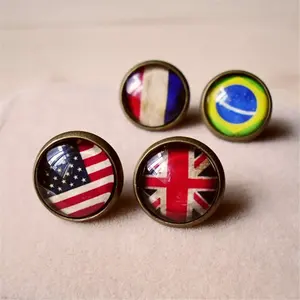 New Arrival Custom design Round America flag Glass time Gemstone Stud earrings