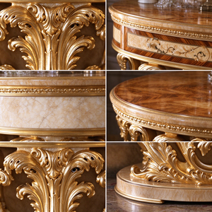 <span class=keywords><strong>Console</strong></span> ovale classique européenne antique avec piétement en feuille d'or, meuble en bois pour salon, foyer de luxe, décoration de villa - Product Image 3