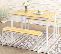 Ensemble de table à manger rustique et moderne en bois de chêne recyclé, pin, meubles de cuisine avec deux bancs pour le bureau, la chambre d'hôtel et l'entrée.