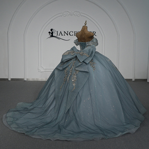 Xybb07-Pz Gorgeous Dusty Blue Quinceanera Ball Gown <b>Silver</b> Lace Applique Beaded Glitter <b>Dress</b> For Evening Pageant Jancember - Product Image 5