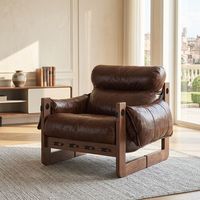 Fauteuil moderne en bois massif, résistant aux griffes de chat, en cuir huilé, chaise longue entièrement assemblée, chaise individuelle pour salon
