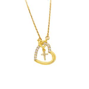 Collar de Acero Inoxidable de Moda con Microincrustaciones de Circonita, Collar con Colgante de Cruz y Corazón para Parejas, Mujeres, Mamá e Hija - Product Image 6