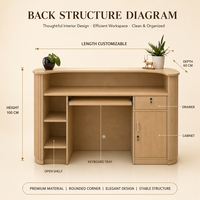 Comptoir d'accueil pour salon de beauté, spa, studio de yoga, en MDF, avec façade incurvée et rainurée, taille personnalisée, bois naturel