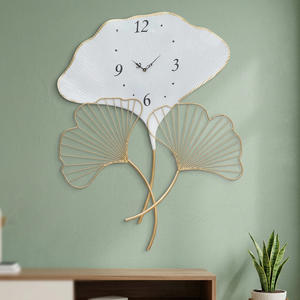 Floral Design White and Gold Deco Metal <b>Clock</b> with Quartz Design Outdoor Living Room Needle Display with Alarm Function - Product Image 6