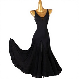 Elegante Vestido de Baile de Salón Negro con Cuello en V, Corte Sirena, Traje de Actuación Escénica para Mujeres Adultas - Product Image 3