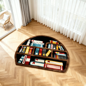 Tapis demi-rond tufté à la main <span class=keywords><strong>pour</strong></span> bibliothèque, motif <span class=keywords><strong>de</strong></span> <span class=keywords><strong>livre</strong></span> 3D, tapis <span class=keywords><strong>de</strong></span> sol doux et moelleux <span class=keywords><strong>pour</strong></span> les amateurs <span class=keywords><strong>de</strong></span> livres, décoration <span class=keywords><strong>pour</strong></span> bureau et chambre - Product Image 5