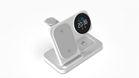 Station de charge sans fil 3 en 1 15W avec support pliable et réveil numérique pour écouteurs et tablettes