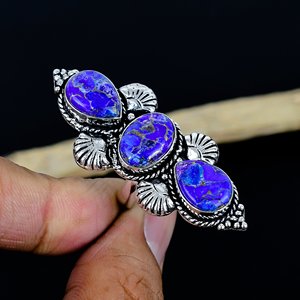 Anillo Largo de Plata de Ley 925 con 3 Piedras de Opión Púrpura Natural, la Mejor Colección, Joyería para Mujer a Precio de Mayoreo - Product Image 1