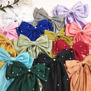 New Fashion Large Bowknot Pearl Hair Clip Personalized Trendy Fabric Bow Spring Clip Hairpin For Women