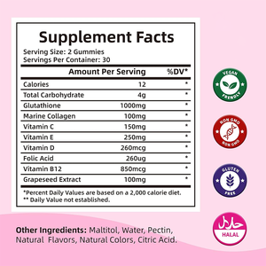 Rosebest OEM Complément Anti-Âge Saveur Fraise Sans Sucre Collagène <span class=keywords><strong>Hydrolysé</strong></span> et Gummies au L-glutathion pour Éclaircissement de la Peau - Product Image 3