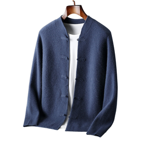 Men's Winter 100% Wool Thickened Four-Needle Flat Seam Frog Buttons Anti-shrink Breathable <b>Cardigan</b> <b>Sweater</b> - Product Image 1