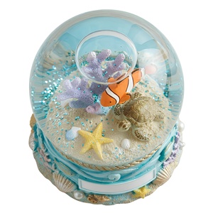Globo di Neve Natalizio Personalizzato con Paesaggio Marino, Corallo e Tartaruga Marina Dipinti a Mano in Resina, Mondo Sottomarino Glitterato - Product Image 5