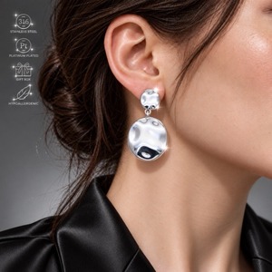 Orecchini Pendenti Rotondi da Donna per Uso Quotidiano e Occasioni Speciali, Design con Texture Ondulata Scolpita - Product Image 4