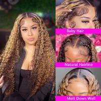 MODERN SHOW Perruques en cheveux humains colorées marron avec mèches, Perruque Lace Front Ombrée Lisse, Perruques en cheveux humains avec mèches