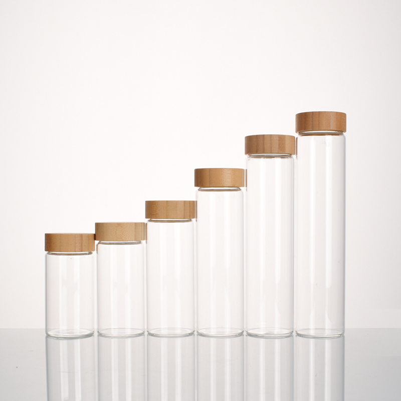Ru Star 47mm Diameter Food Grade Customized Round Borosilicate Glass Test Tube With Bamboo Lid