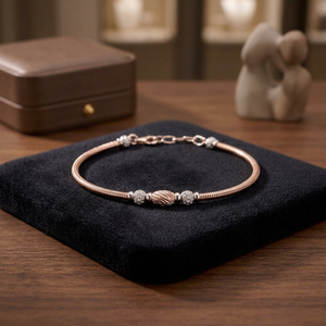 Pulsera de Diseño de Plata de Ley 925 con Cadena de Serpiente Texturizada en Oro Rosa y Cuentas Ovaladas Centrales, Joyería Clásica para Mujer, Regalo - Product Image 3