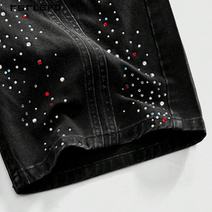 <span class=keywords><strong>Shorts</strong></span> di Jeans da <span class=keywords><strong>Uomo</strong></span> Personalizzati all'Ingrosso Taglio e Cucito Orlo a Taglio Vivo Effetto Invecchiato con Applicazioni Ricami Toppe Lavaggio Acido Jorts in <span class=keywords><strong>Denim</strong></span> - Product Image 4