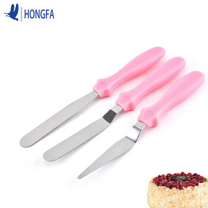 Hongfa Stainless Steel <b>Cake</b> Spatula 3-Piece Set Pink Handle Baking Tool For <b>Cake</b> <b>Decorating</b> - Product Image 1