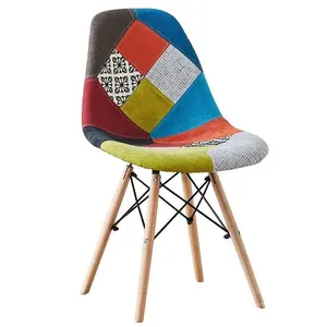 Kursi Tulip Skandinavia ruang tamu Modern Nordic kursi makan desain kain perca dengan kaki kayu Beech