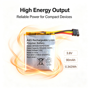 แบตเตอรี่ลิเธียมโพลิเมอร์แบบชาร์จได้ 3.8V 90mAh 0.342Wh 391520 ชุดแบตเตอรี่ 4 ขา สำหรับอุปกรณ์อิเล็กทรอนิกส์ - Product Image 2
