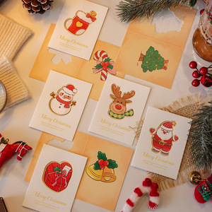 Cartes de Noël détachables mignonnes en gros avec éléments de dessins animés (Père Noël, renne, bonhomme de neige, sapin, cloche) – Cartes de vœux de fêtes avec message de bénédiction - Product Image 2