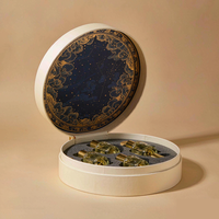 Set Regalo di Campioni di Profumo di Lusso, Confezione Semicircolare a Conchiglia, Logo Personalizzato, Interno Blu Navy Stellato, Marche di Fragranze