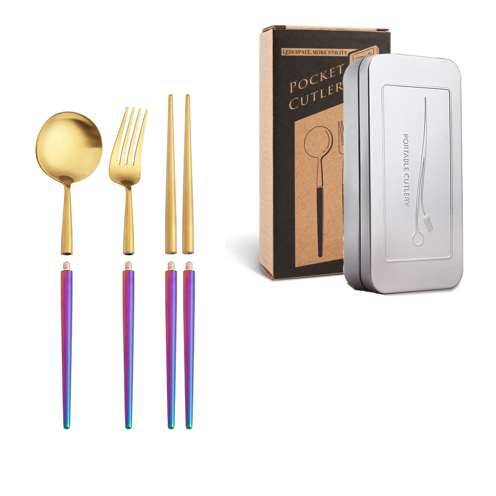 Chopsticks/fork/spoon_gold+rain bow