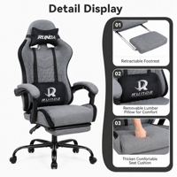 Chaise de jeu ergonomique moderne avec repose-pieds, pivotante, en tissu, réglable en hauteur, dossier haut, chaise de bureau