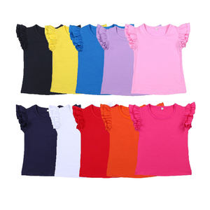 T-shirts pour bébés filles, hauts d'été à volants de couleur unie, style boutique, sans MOQ, prêts à expédier - Product Image 1