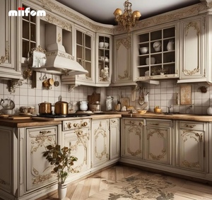 Meuble <span class=keywords><strong>de</strong></span> <span class=keywords><strong>cuisine</strong></span> blanc classique français sur mesure avec garniture dorée, vitrine en verre et <span class=keywords><strong>plan</strong></span> <span class=keywords><strong>de</strong></span> <span class=keywords><strong>travail</strong></span> en marbre pour projet <span class=keywords><strong>de</strong></span> villa australienne - Product Image 4