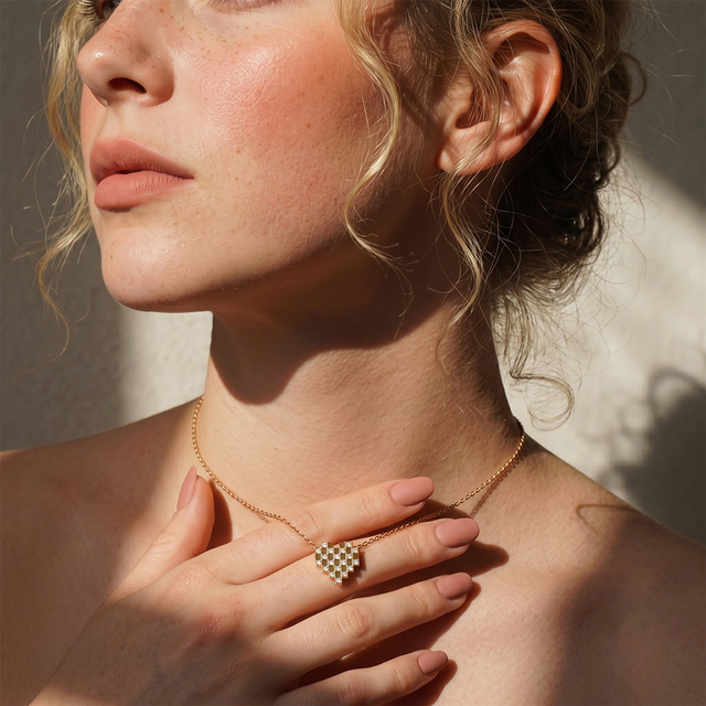 STKN03 Women Aesthetic Pixel Heart Necklace 304 Stainless Steel 18K Gold Plated CZ Inlay Dainty Daily Wear Pendant Jewelry